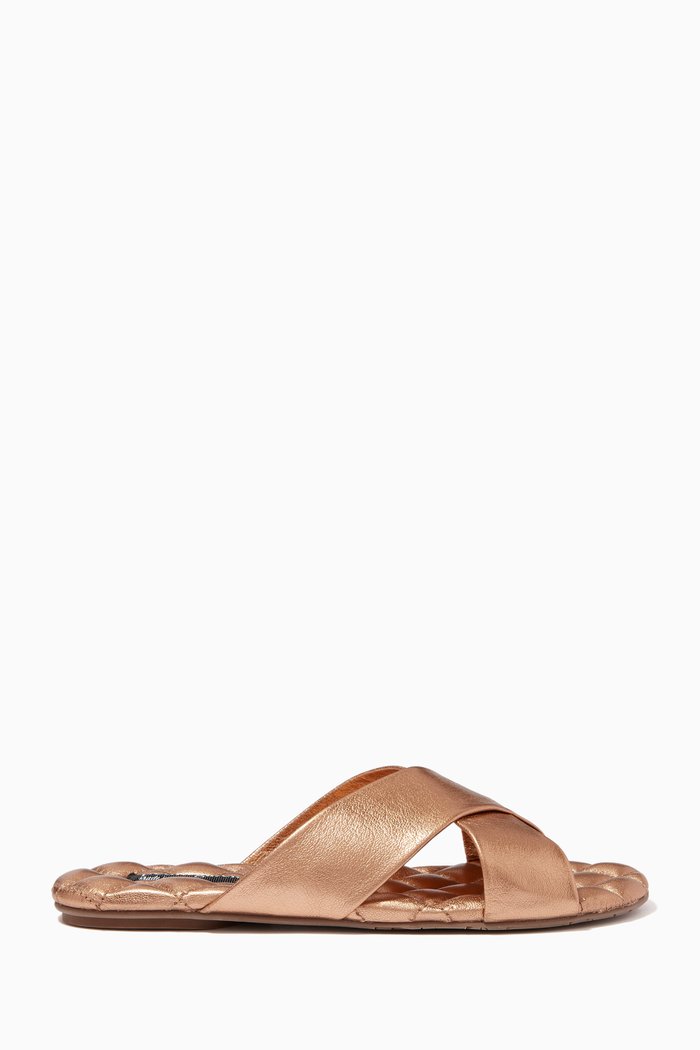 

Roma Slides in Laminated Goatskin, Gold