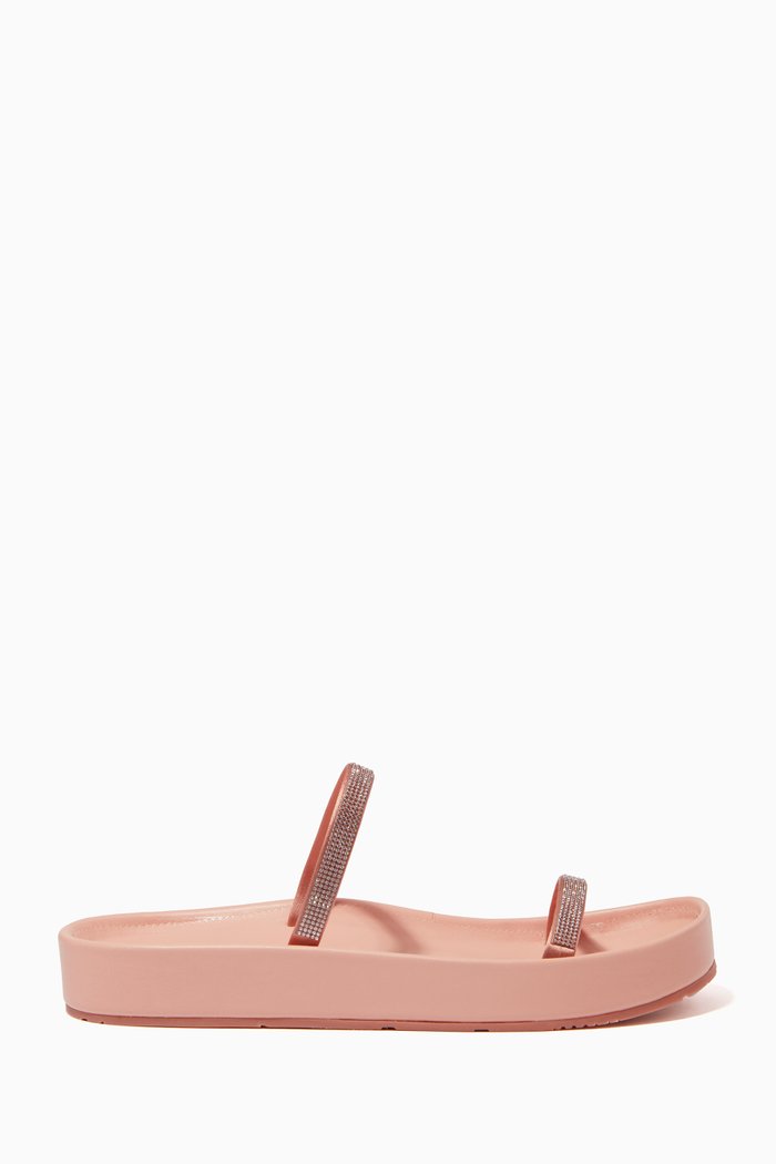 

Alaia Platform Slides with Swarovski Crystal in Laminated Goatskin, Gold