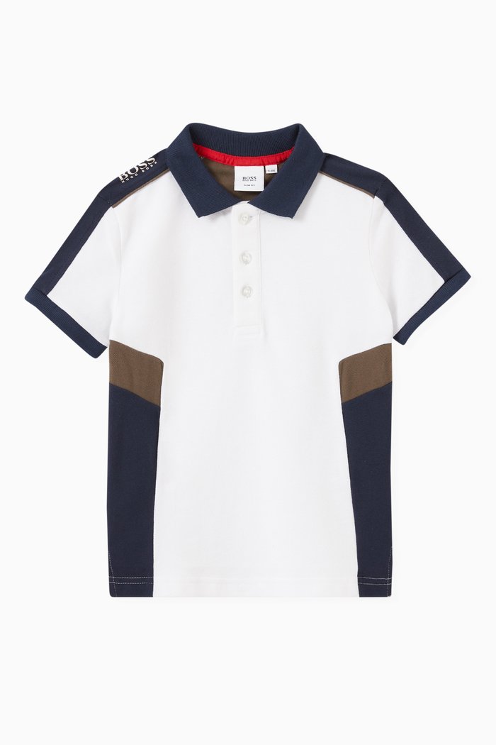 

Colour Block Polo Shirt in Pique, White