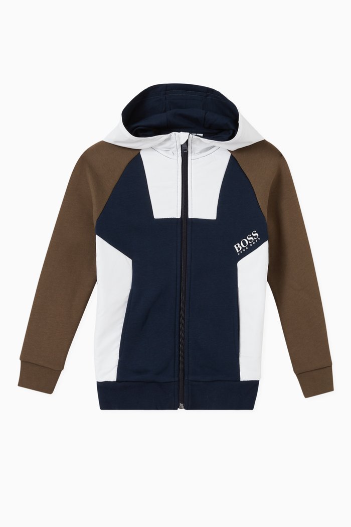 

Colour-Block Hoodie in Fleece, Blue