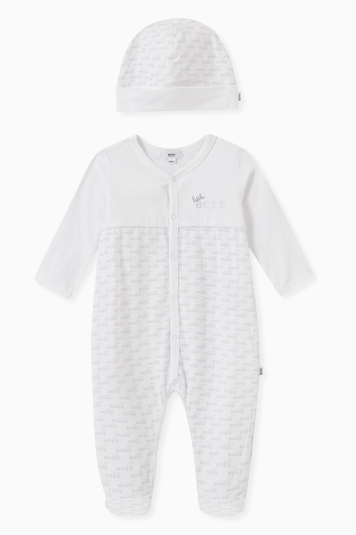 

Logo Pyjama & Hat Set in Stretch Cotton, White