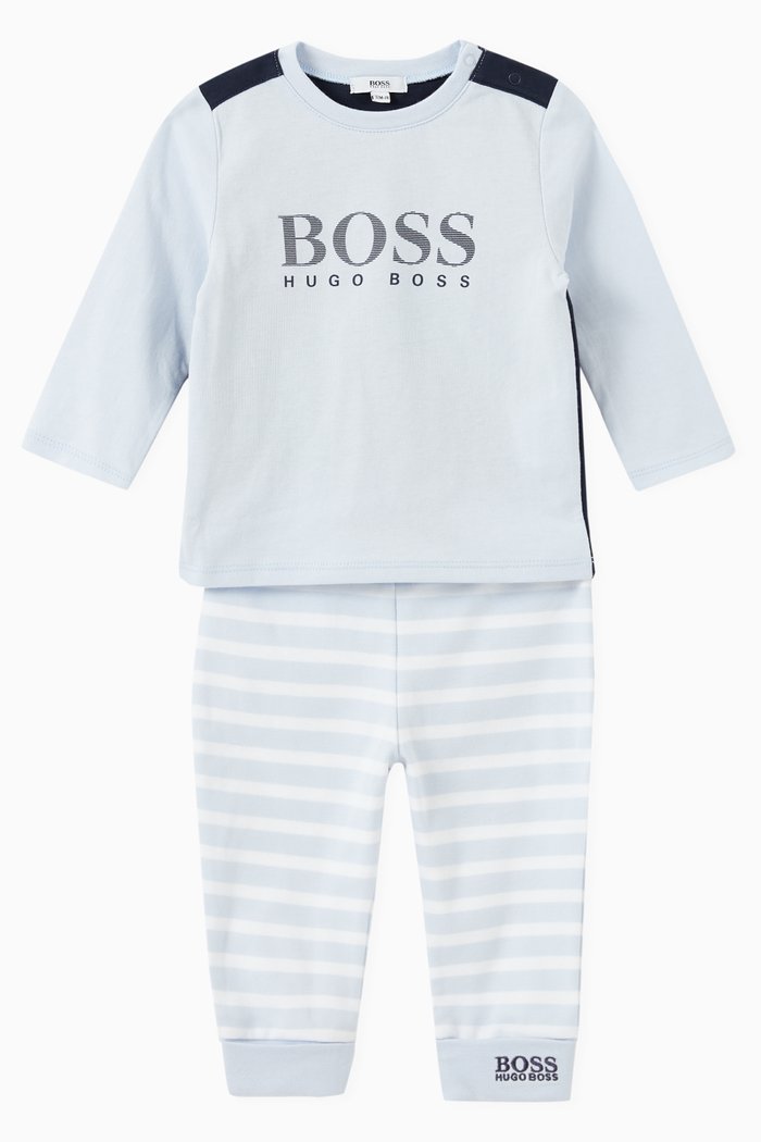 

Logo T-shirt & Striped Pants Set in Jersey, Blue