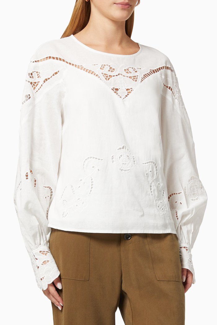 

Rover Embroidered Top in Linen-blend, Neutral