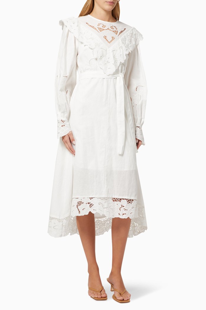 

Rover Embroidered Maxi Dress in Linen-blend, Neutral