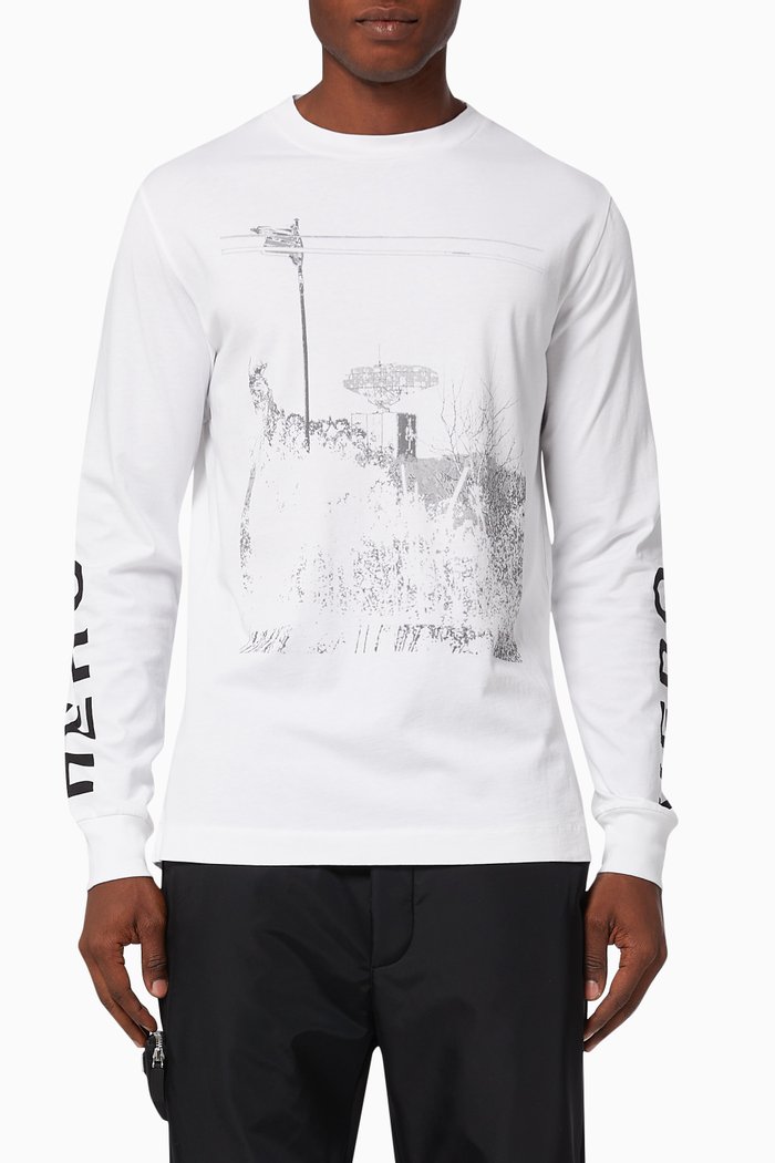 

Infrared Print Long Sleeve T-shirt in Cotton Jersey, White