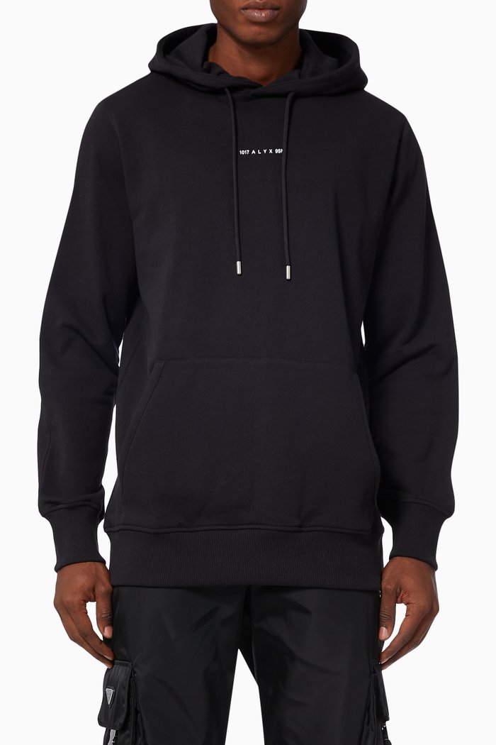 Visual Hooded Sweatshirt in Recycled Cotton, Black