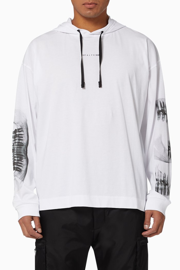 

Triple Print Hooded T-shirt in Cotton Jersey, White