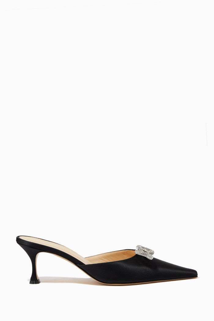 

Crystal Bow Mules in Satin, Black