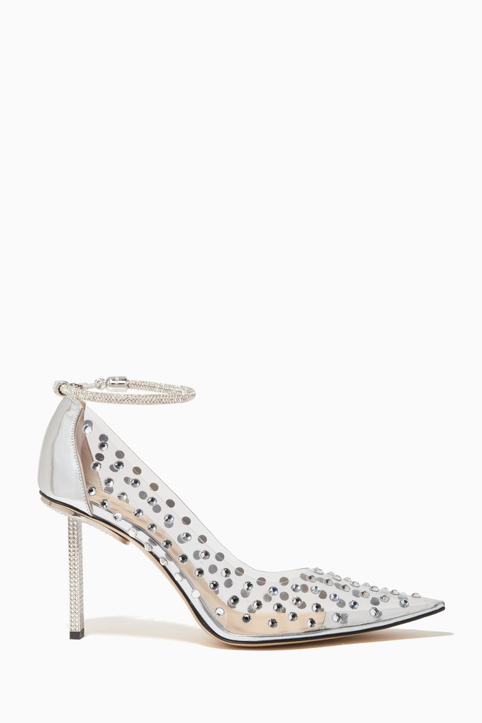 

Crystal Sky High Pumps with Anklet in Crystalized PVC, Silver