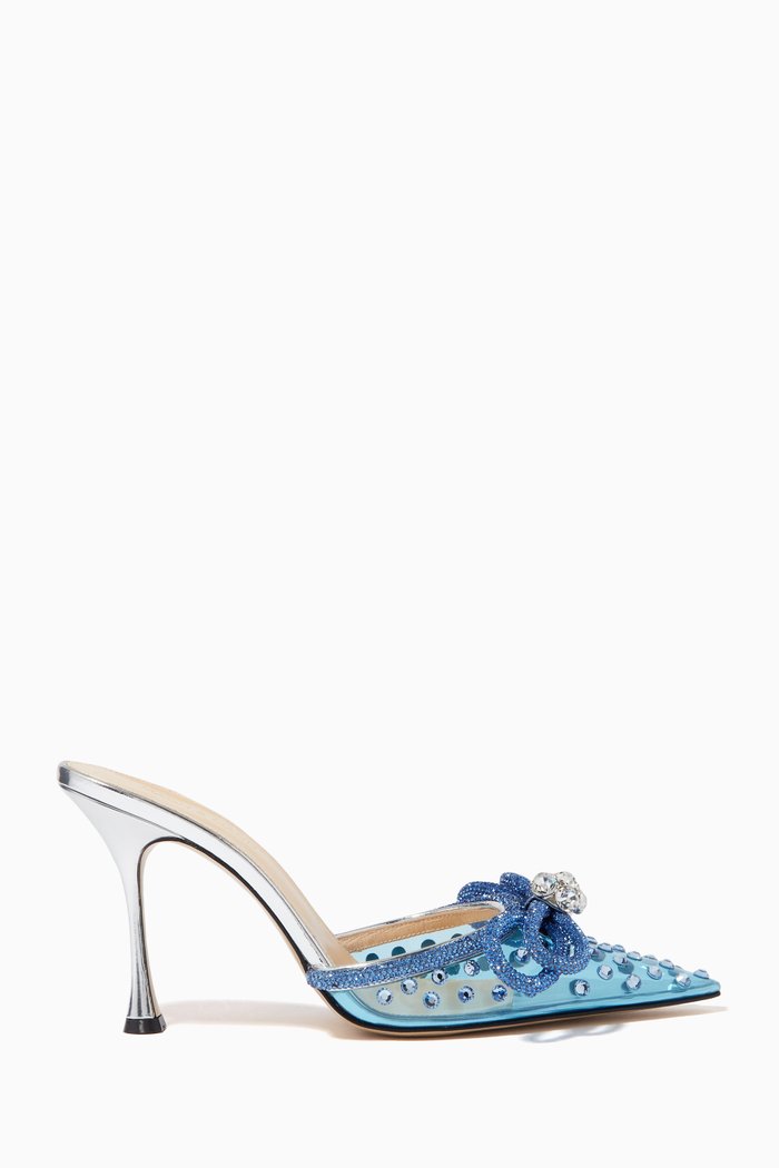 

Double Crystal Bow Pumps in Crystalized PVC, Blue