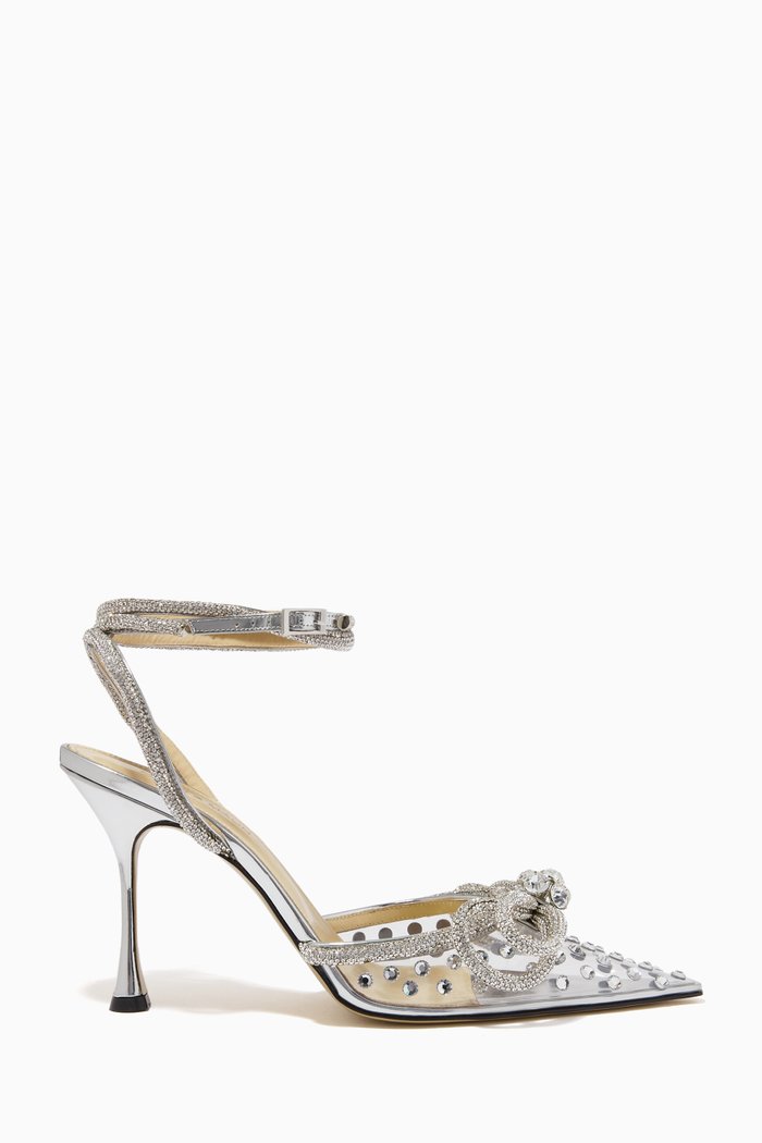 Double Crystal Bow Pumps in Crystallized PVC, Silver
