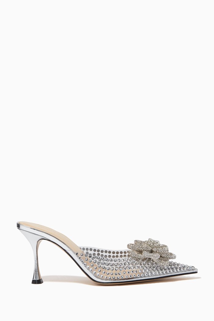

Carrie Crystal Flower Mules in Crystalized PVC, Silver