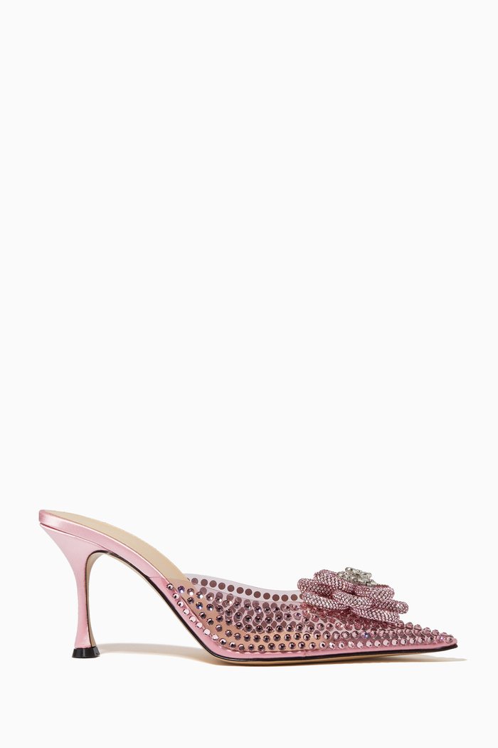 

Carrie Crystal Flower Mules in Crystalized PVC, Pink