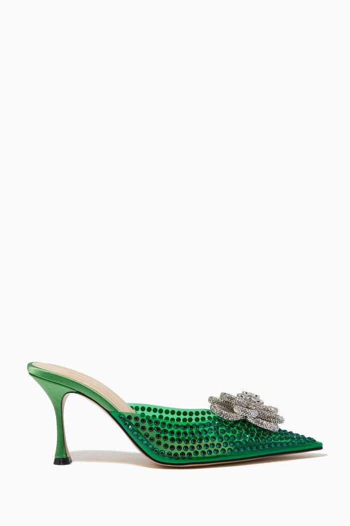 

Carrie Crystal Flower Mules in Crystalized PVC, Green