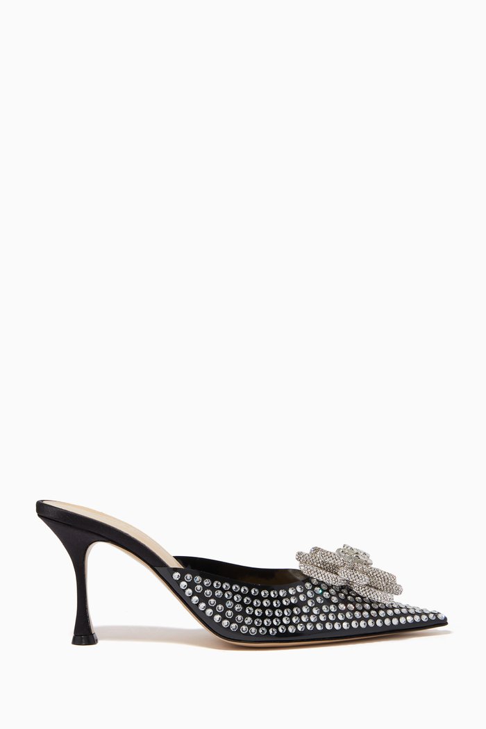 

Carrie Crystal Flower Mules in Crystalized PVC, Black