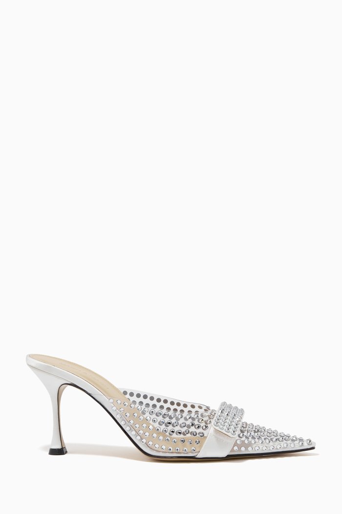 

Bella Mules in Crystallized Satin, White