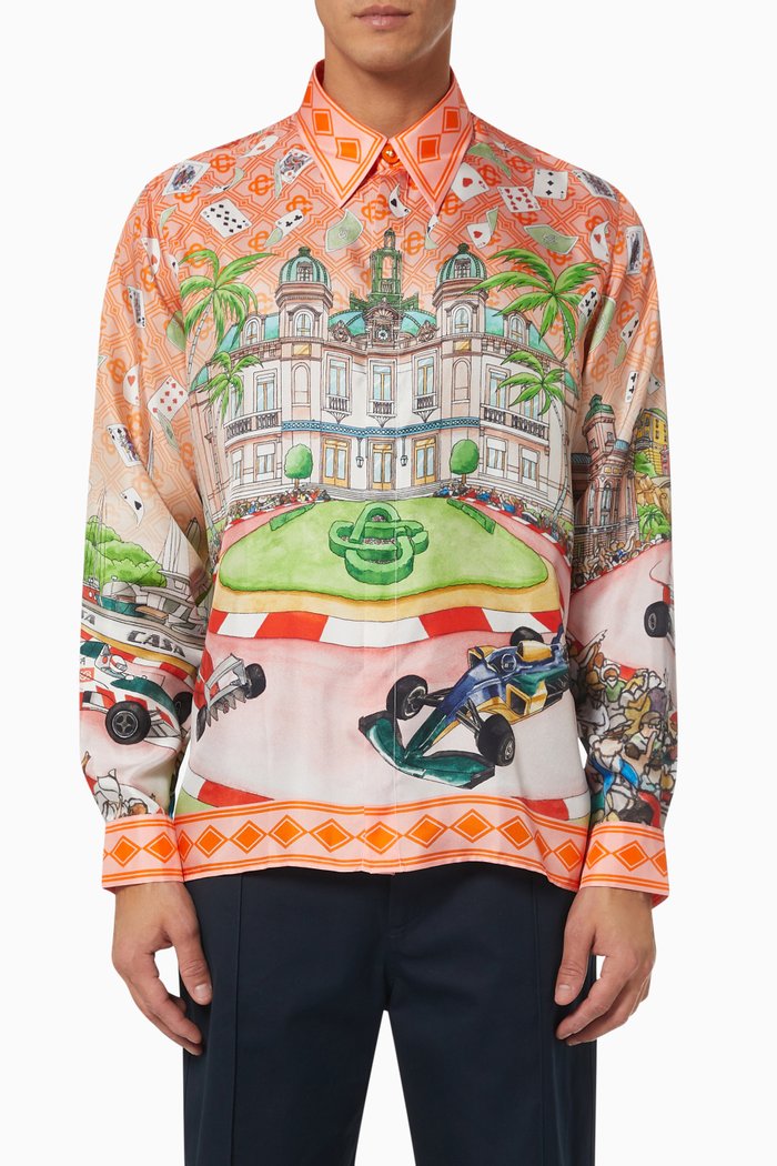 

Le Jardin des Cartes Shirt in Printed Silk Twill, Red