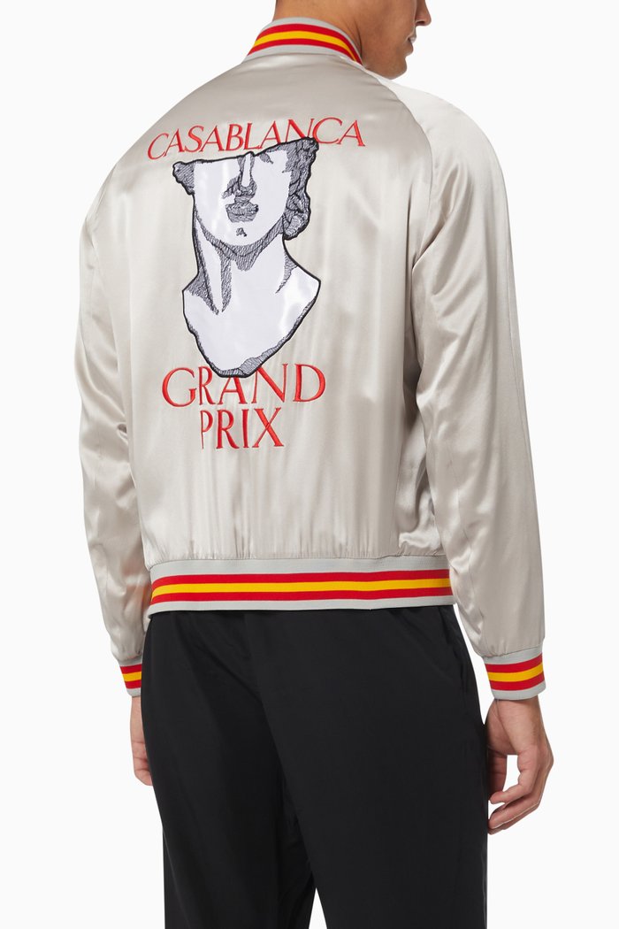 

Embroidered Souvenir Jacket in Silk Satin, Grey