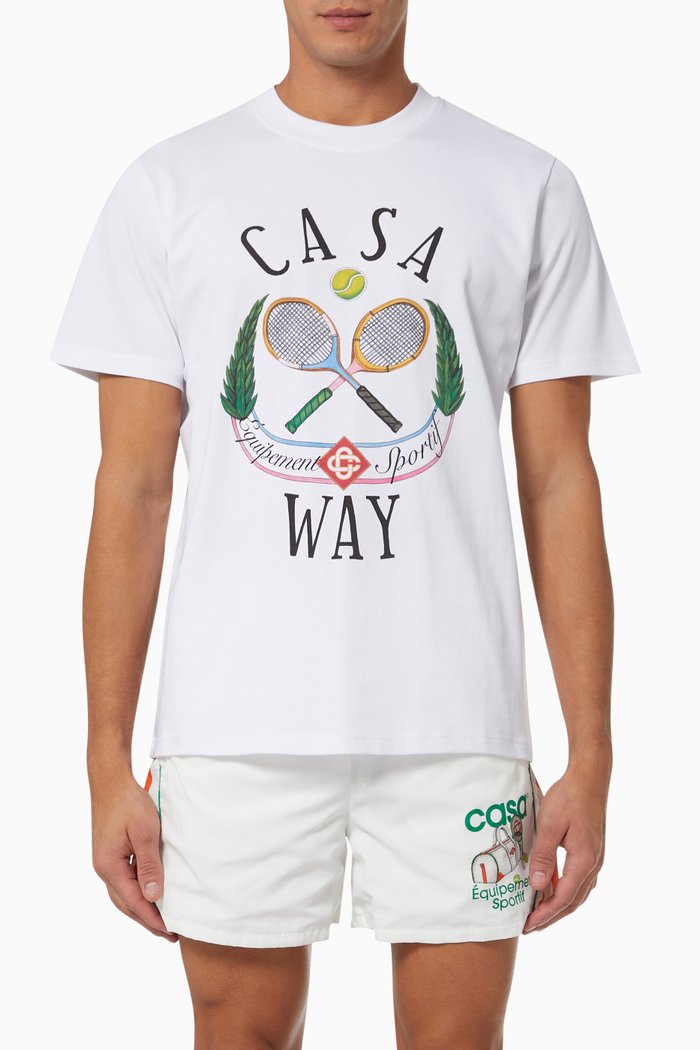 Casaway Tennis Printed T-Shirt in Cotton Jersey, White