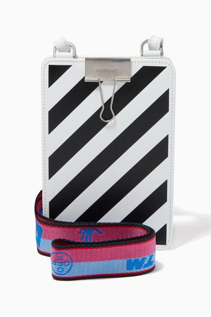 

Diagonal Stripe iPhone Holder in Leather, White