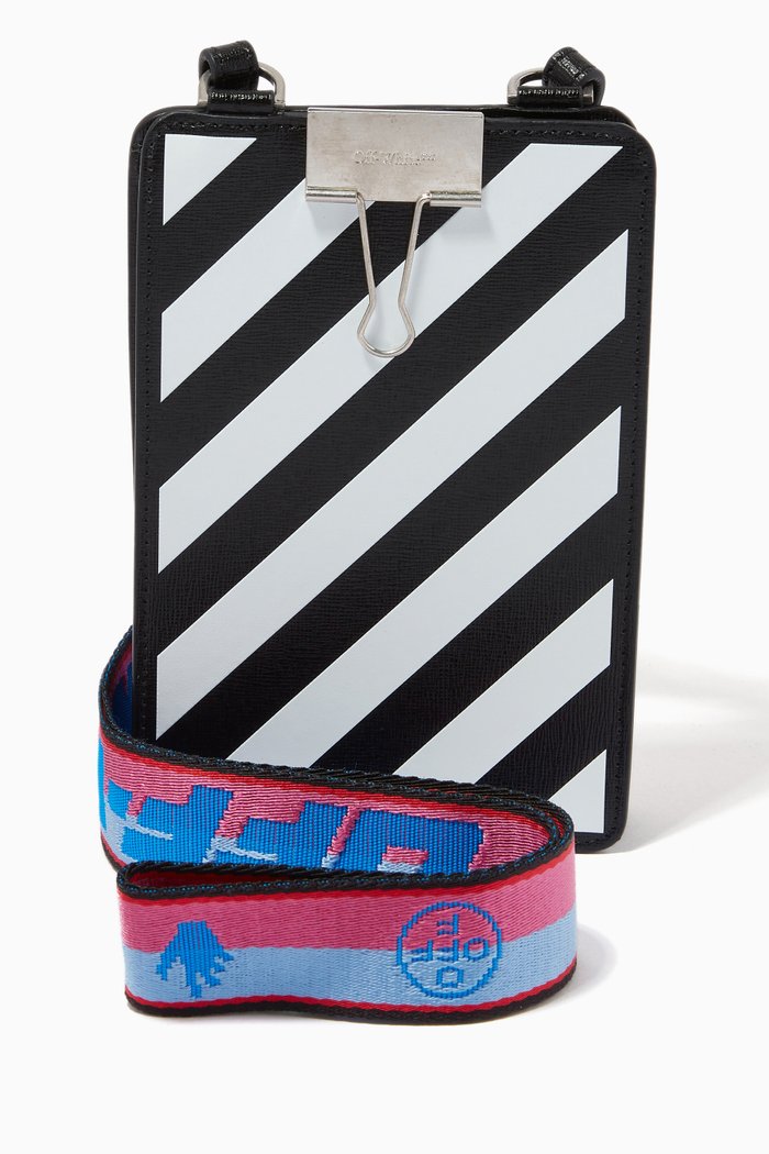 

Diagonal Stripe iPhone Holder in Leather, Black