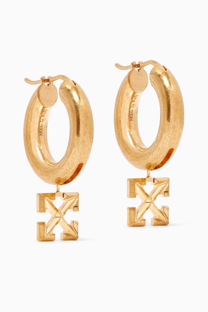 

Arrows Charm Hoop Earrings in Brass, Gold