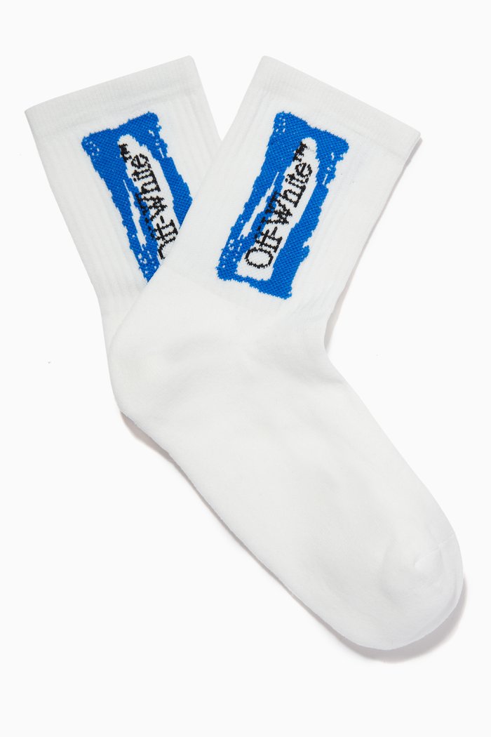 

Framed Logo Mid Length Socks in Stretch Nylon Knit, White