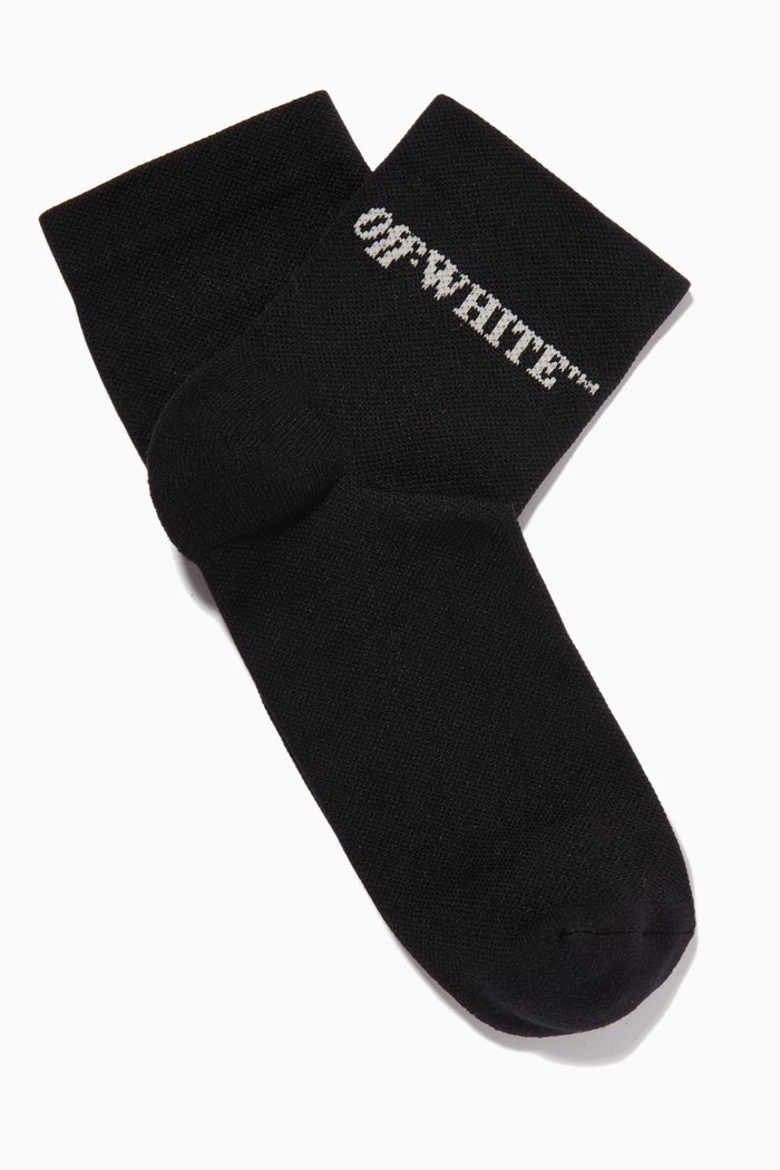 

Slanted Logo Mid Length Socks in Stretch Nylon Knit, Black