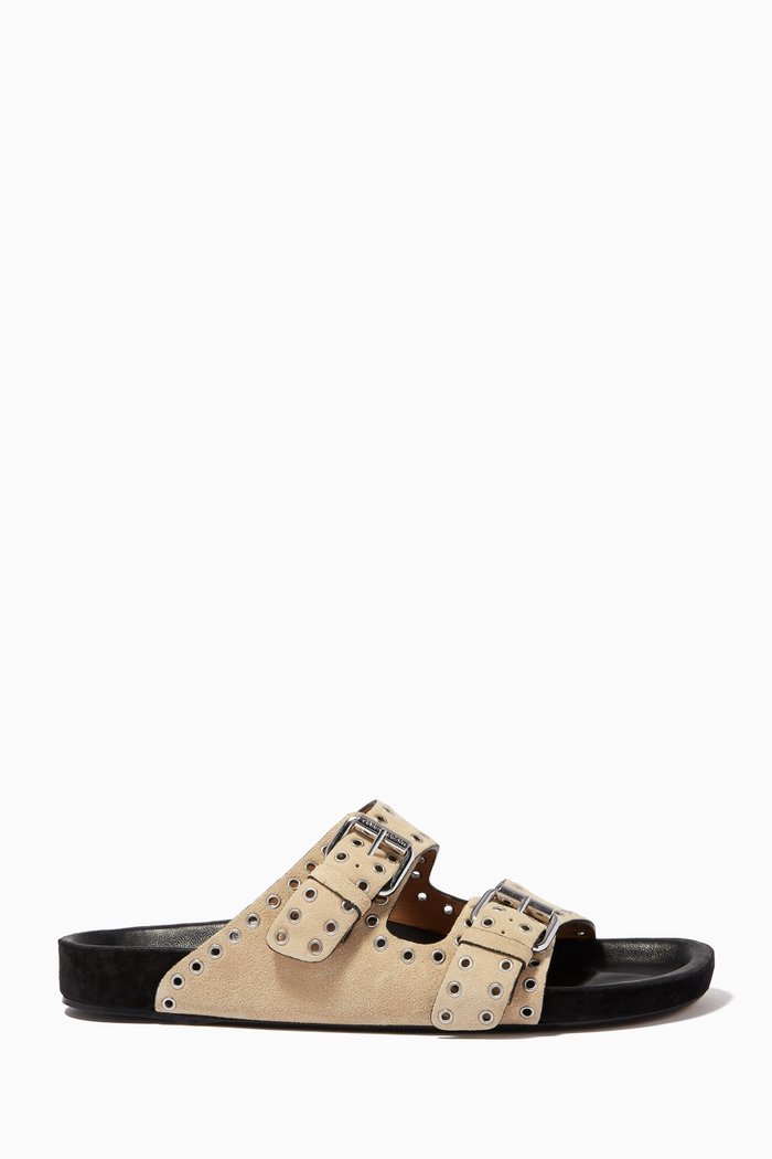 

Lennyo Double Strap Sandals in Suede Leather, Neutral