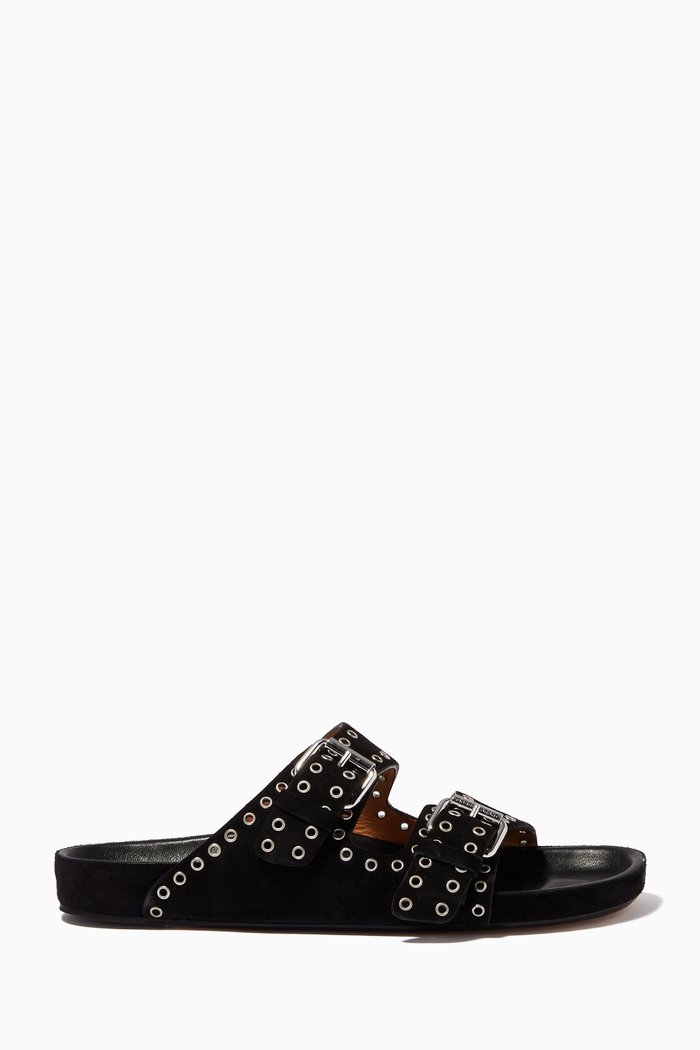 

Lennyo Double Strap Sandals in Suede Leather, Black