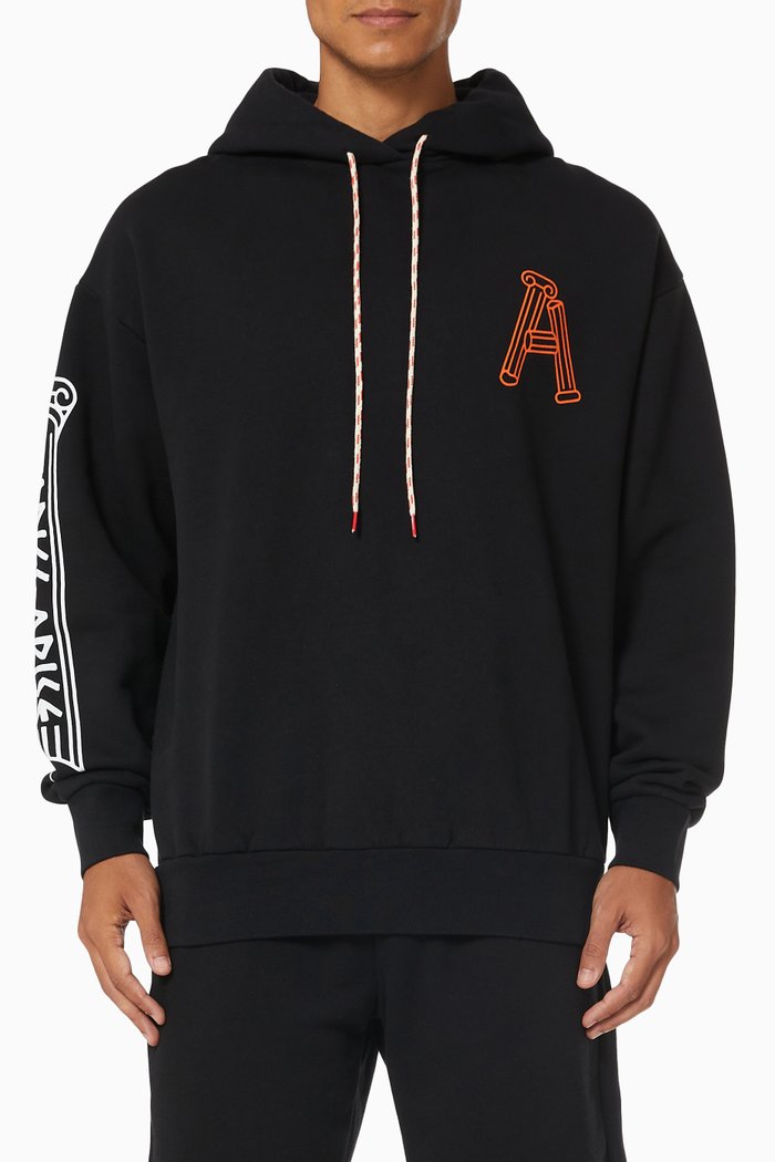 

Greek Column Hoodie in Cotton Fleece, Black