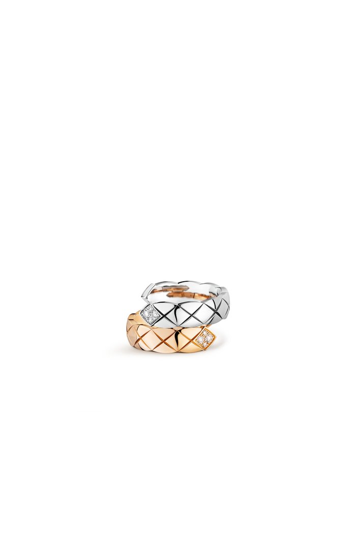 Quilted motif, large version, 18K white and BEIGE GOLD, diamonds, Neutral