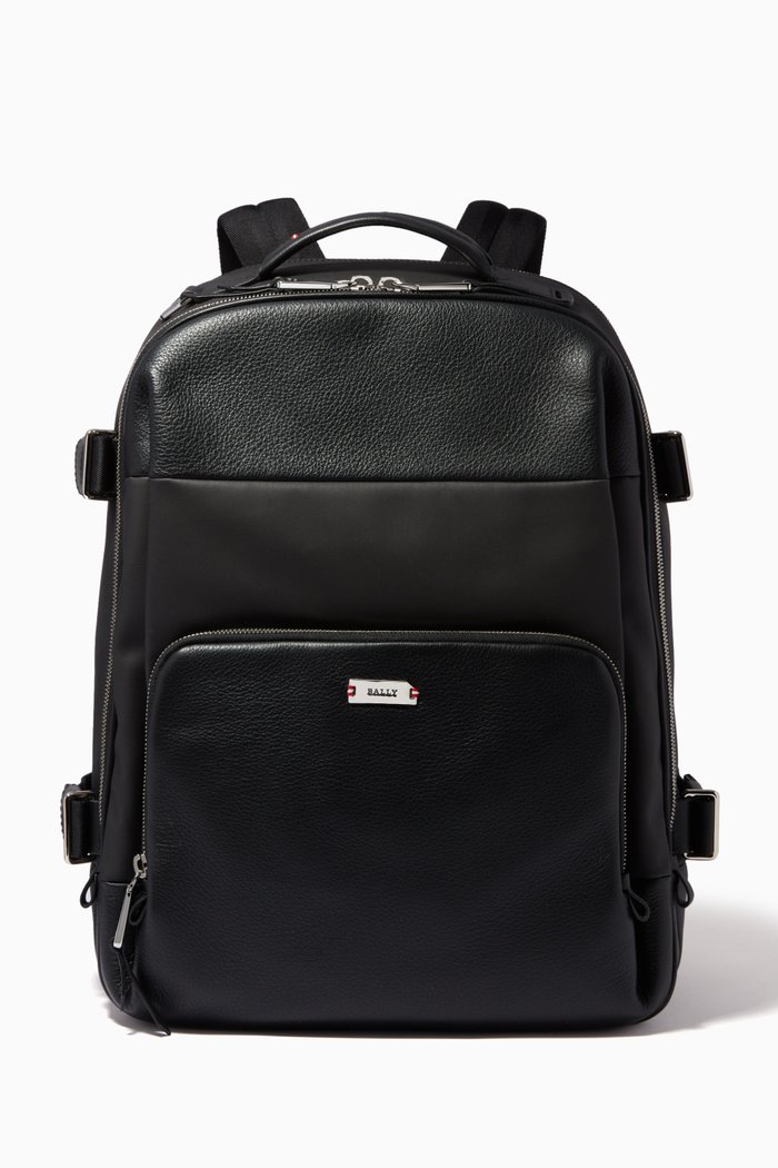 

Veltan Backpack in Coated Canvas & Leather, Black