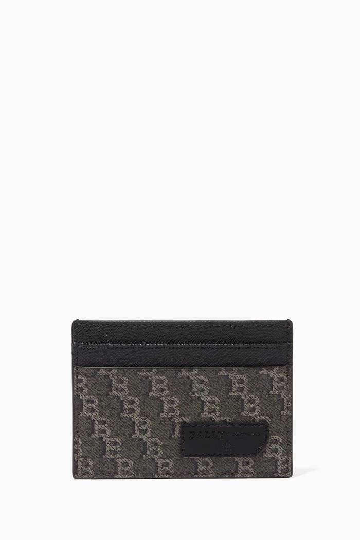 

Bhar Card Holder in Coated Canvas & Leather, Black
