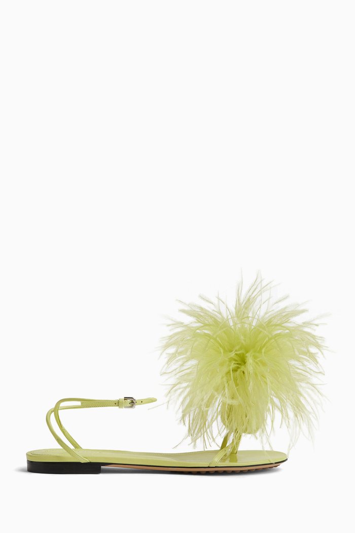

Feather Dot Flat Sandals in Nappa, Green