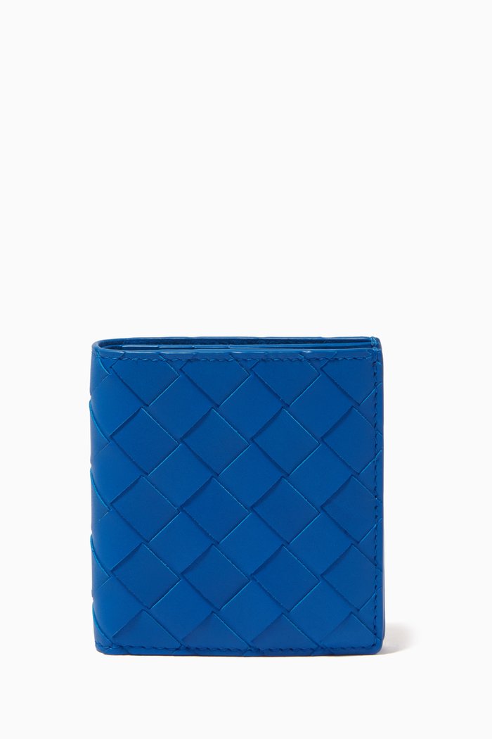 

Bi-fold Wallet in Intrecciato Leather, Blue