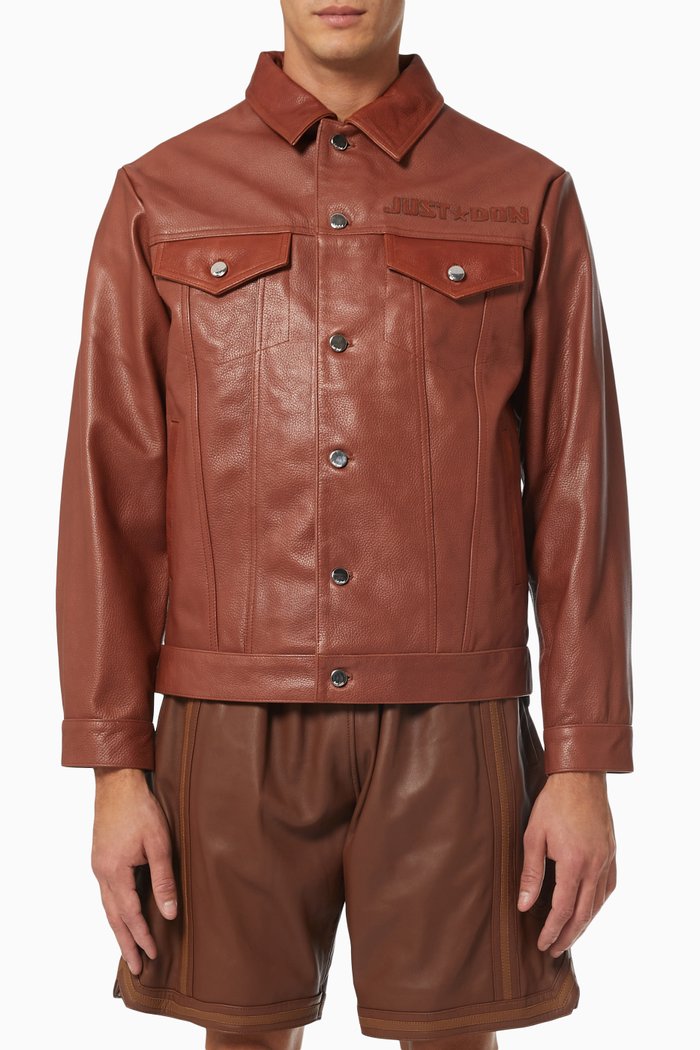 Logo Jacket in Leather, Brown