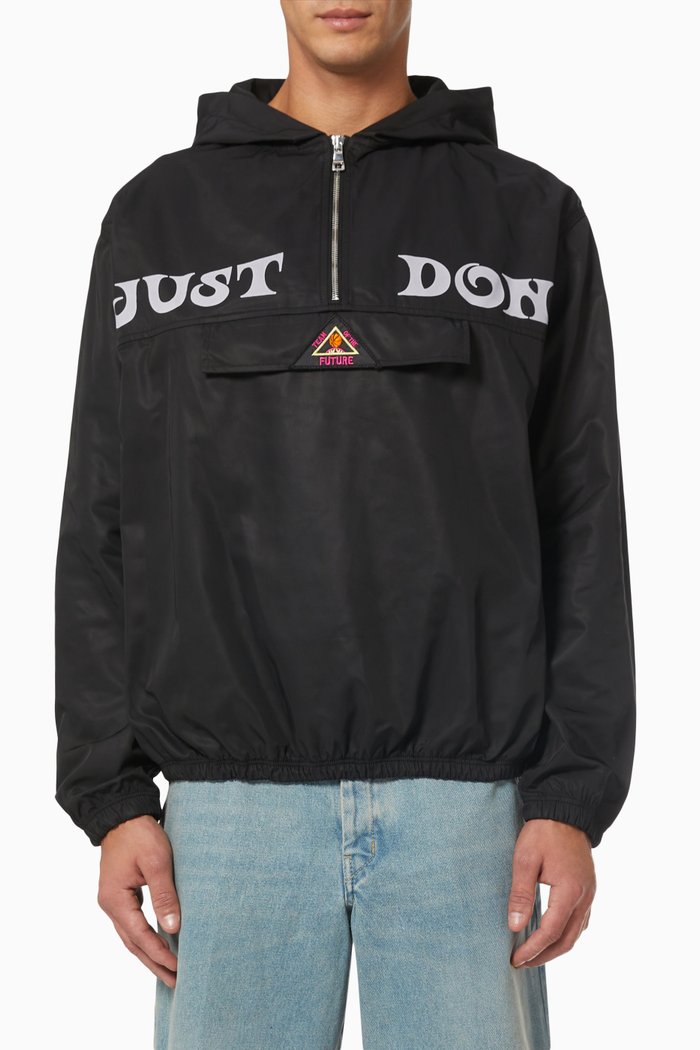 

Logo Print Hooded Windbreaker in Memory Taffeta, Black
