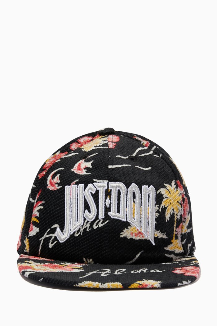Floral-print Baseball Cap in Cotton, Black
