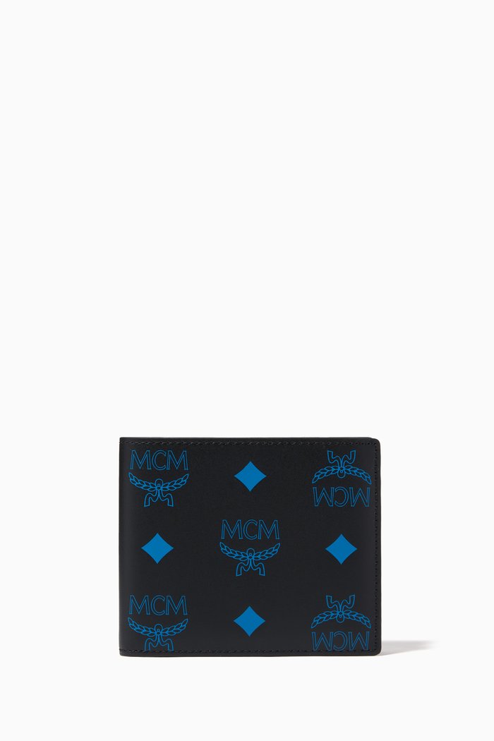 

Small Bifold Wallet in Color Splash Logo Leather, Blue