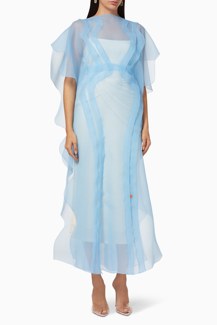 

Trimmed Casdading Overlay in Organza, Blue