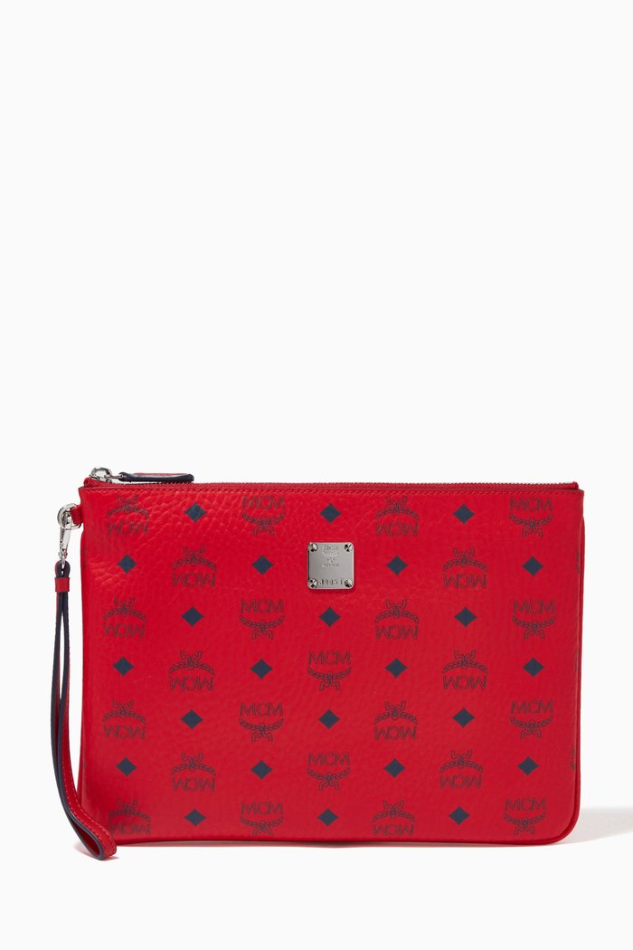 

Medium Wristlet Zip Pouch in Visetos, Red