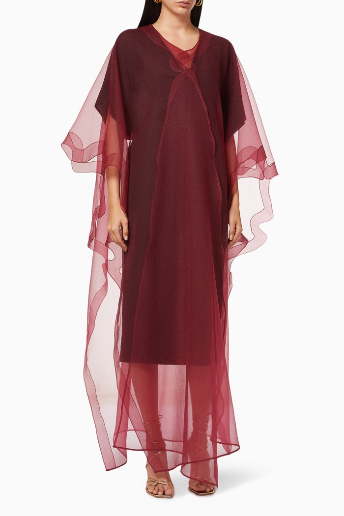 

Single Overlay Cape-Style Abaya in Organza, Red