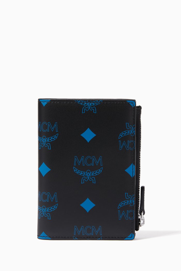 

Mini Bifold Card Wallet in Color Splash Logo Leather, Blue