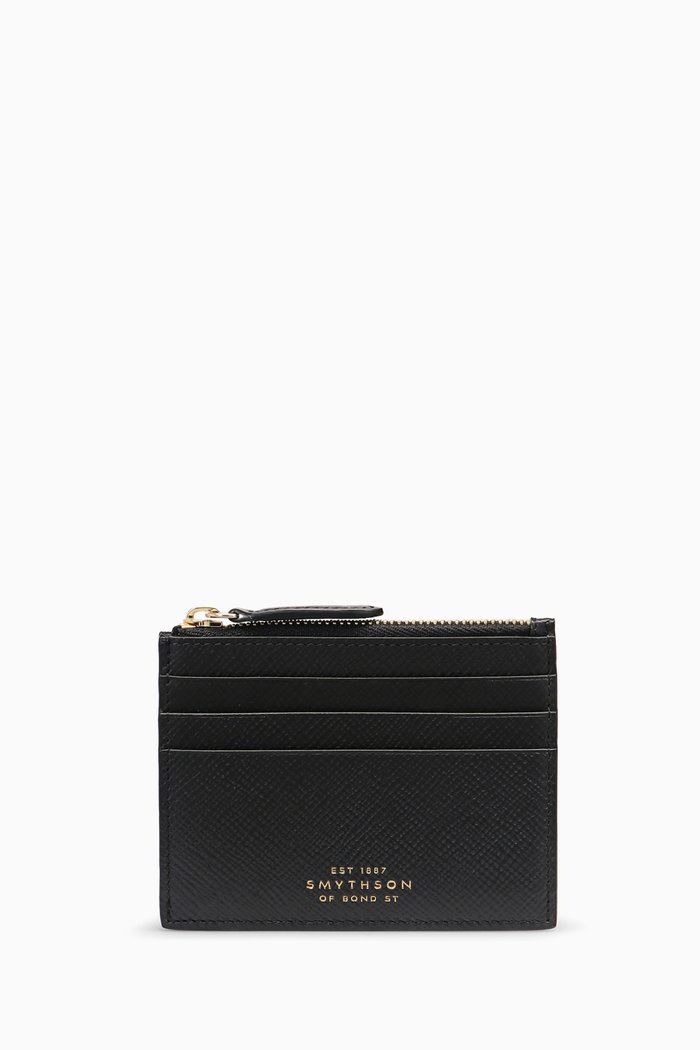 Panama 6cc Coin Purse in Crossgrain Calf Leather, Black