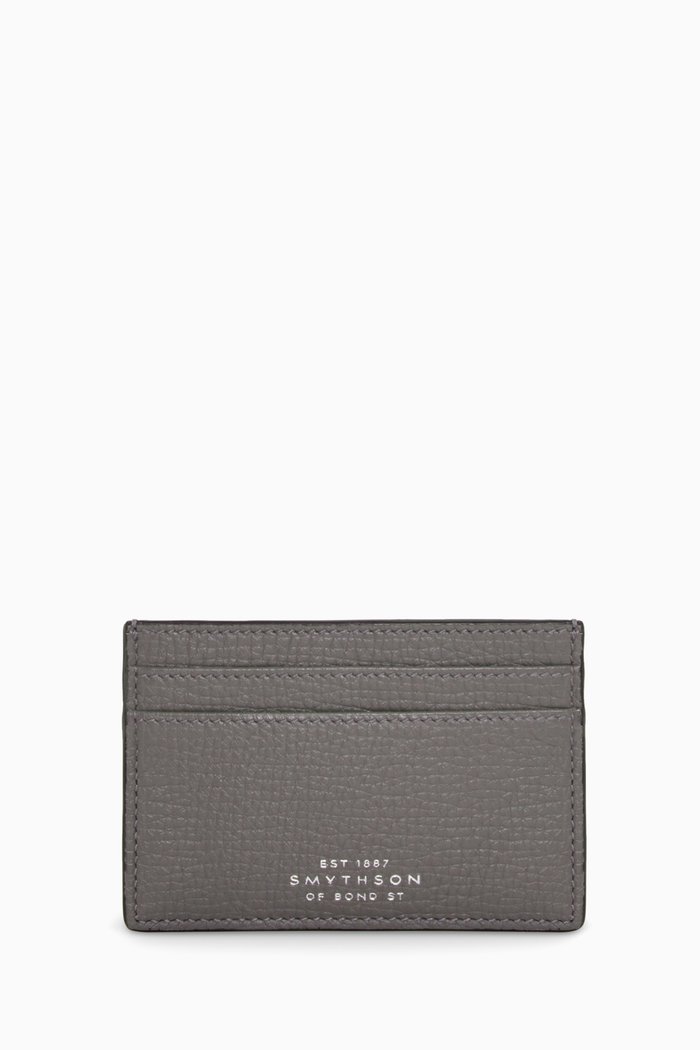 

Ludlow Flat Card Holder in Grained Calf Leather, Grey