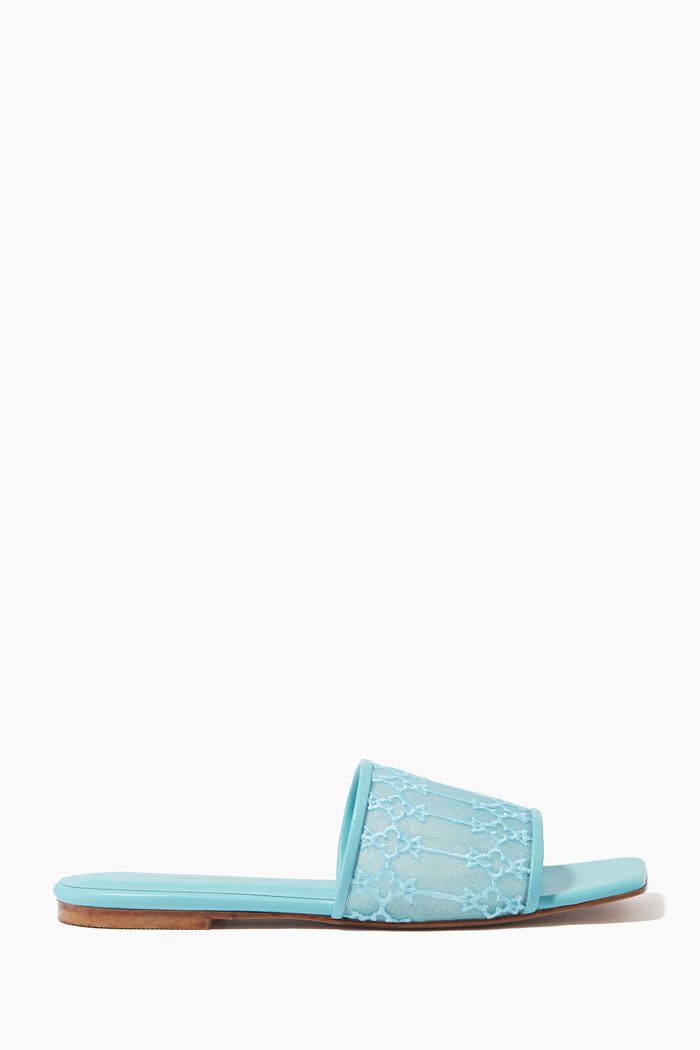 

Sursock Flat Sandals in Mesh & Leather, Blue