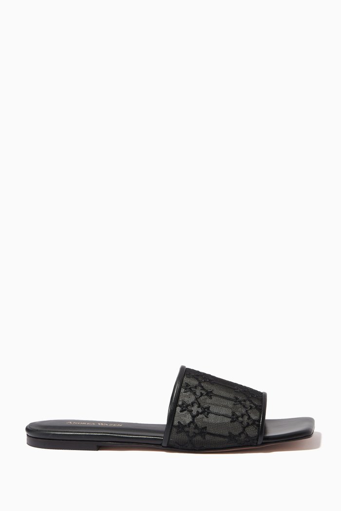 

Sursock Flat Sandals in Mesh & Leather, Black