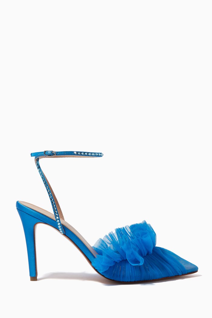 Franca Glitz 90 Mid Pumps in Satin & Tulle, Blue