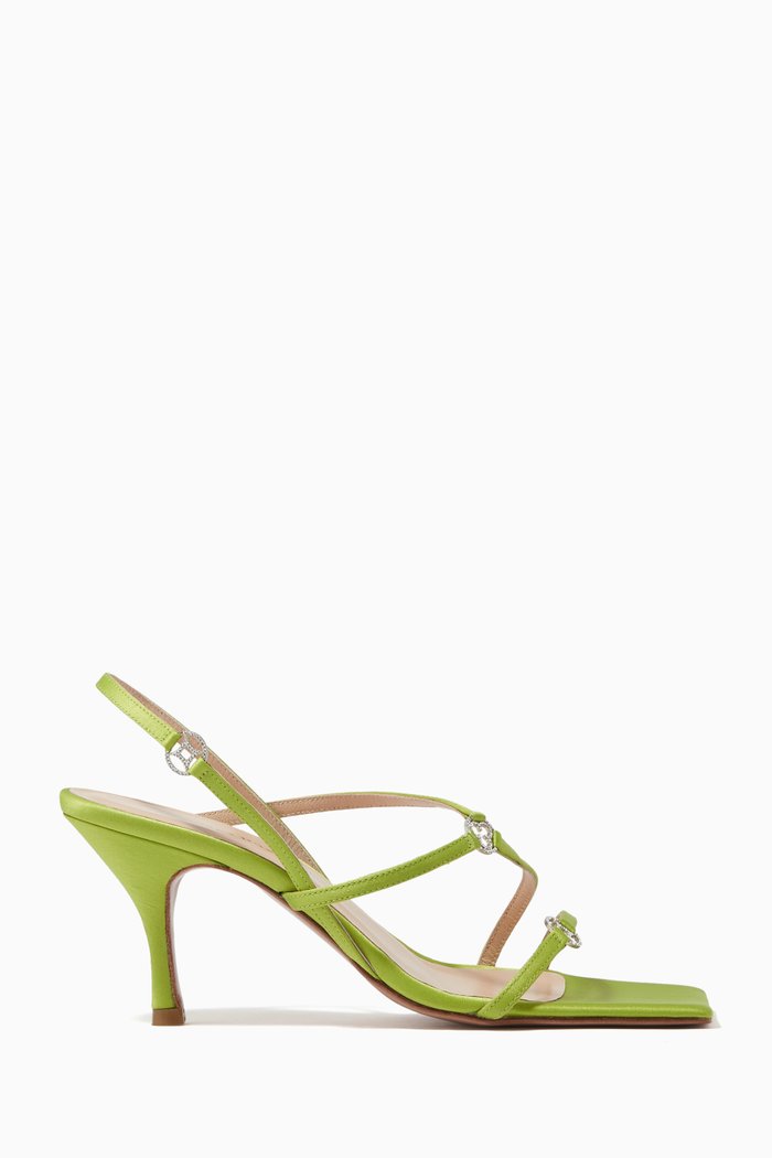 Gemmy 70 Square Toe Sandals in Satin, Green